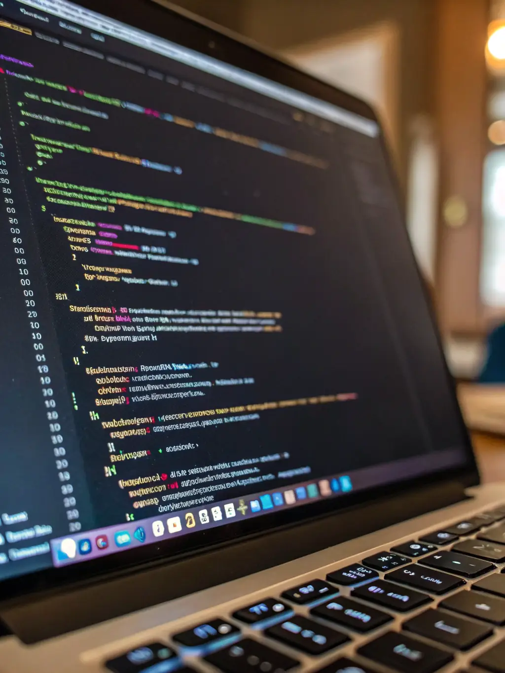 A close-up shot of a computer screen displaying HTML code, with a focus on the structure and tags. The image should convey the building blocks of web development.
